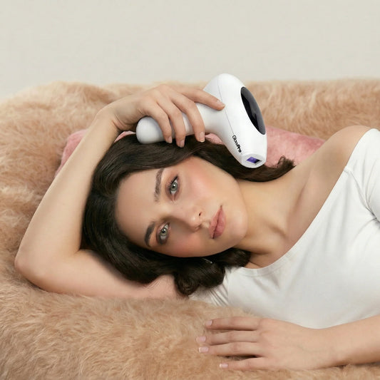 Pakistani bride to be holding glowpro ipl+ 8 weeks before her wedding date starting her ipl hair removal journey