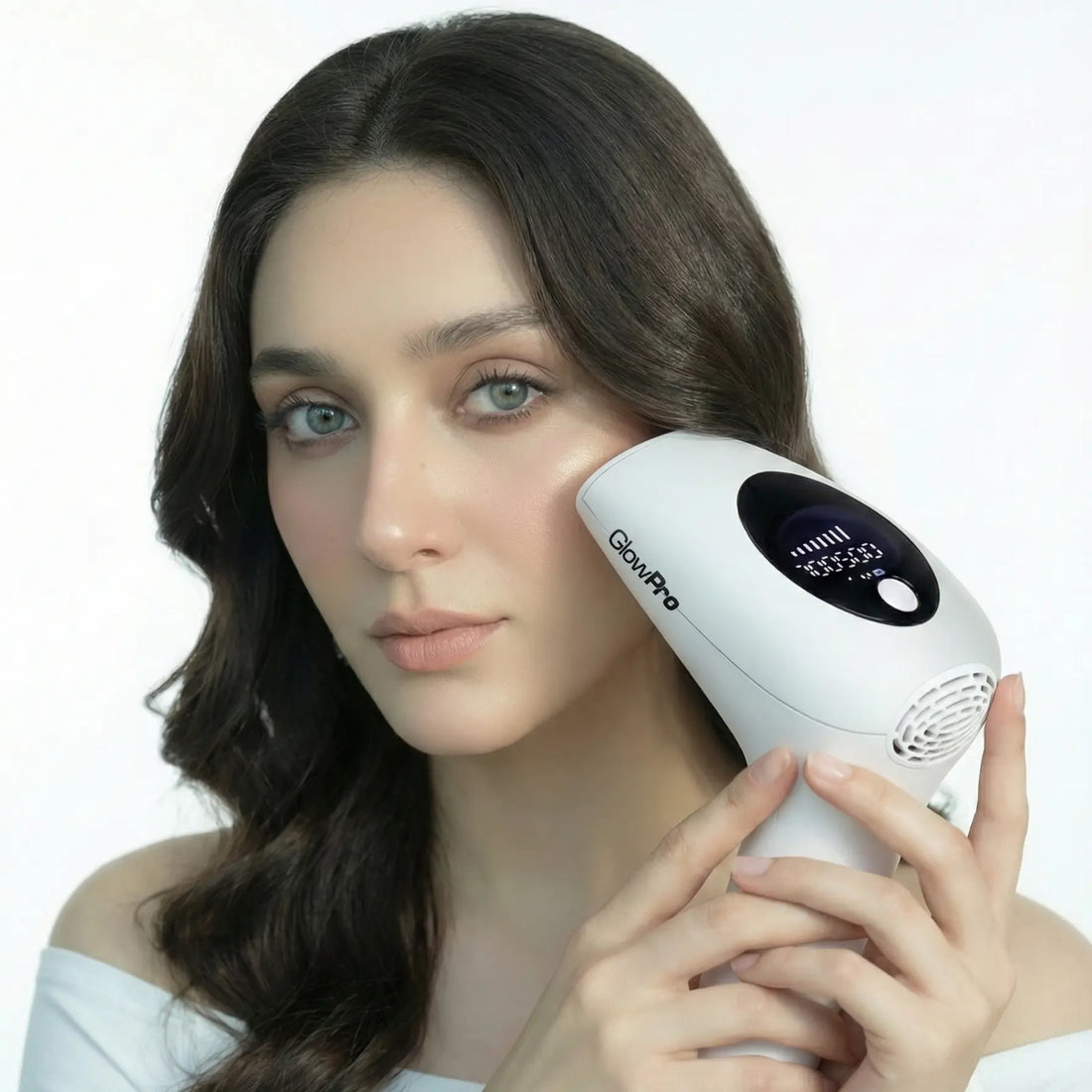 GlowPro IPL+ handset being used for painless facial hair removal on Pakistani skin - The GlowPro Guide for PCOS