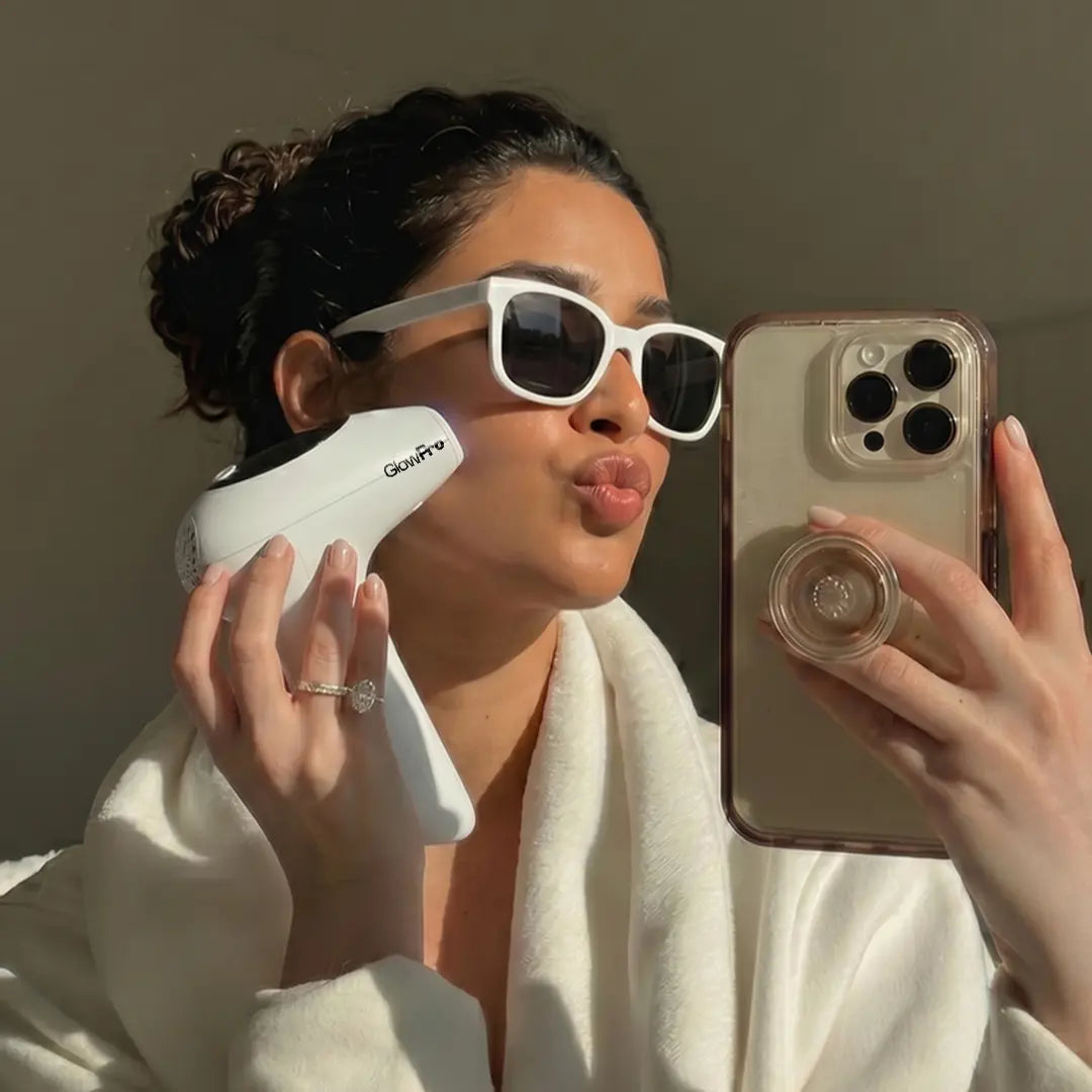 pakistani woman with ingrown hair and strawberry legs using glowpro ipl+ the best at home ipl hair removal device in pakistan